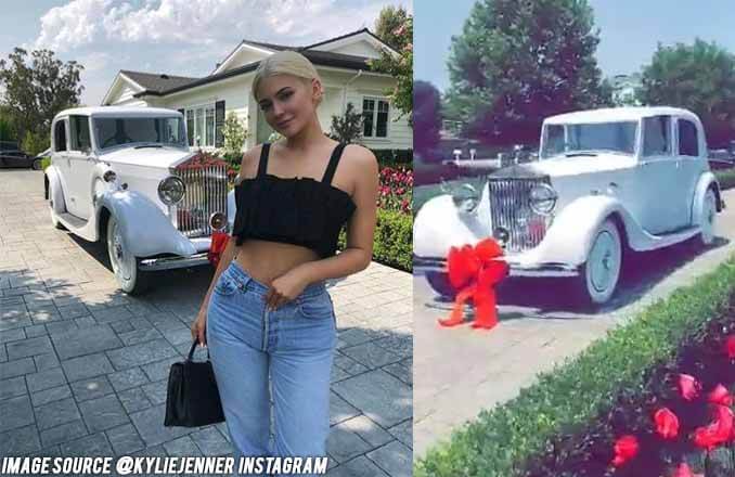 Kylie jenner with her vintage Rolls Royce